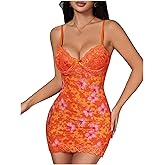 Milumia Women's Floral Contrast Lace Cami Dress Spaghetti Strap Bodycon Mesh Mini Dresses