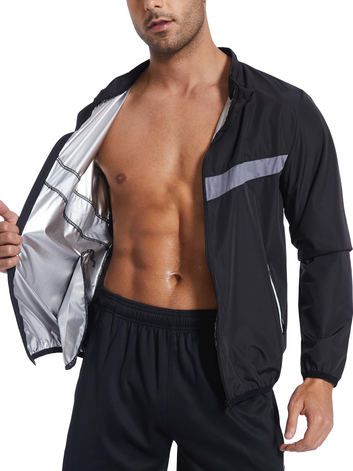 LAZAWG Sauna Jacket for Men Sweat Body Shaper Slimming Fitness Plus Size Sauna Shirt Mens Sweat Suits Exercise Gym Running