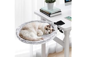 Uross Cat Desk Bed - 180° Rotating Soft & Comfortable Rabbit Fur Bed, Modern Indoor Cat Nest Furniture for Office Desks and Game Tables, Island Table-Supports 50 lbs-(Lightgrey)