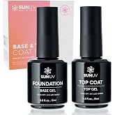 SUNUV 2 Pcs 15ml Hema Free No Wipe High Gloss Gel Top Coat &amp; Base Coat Set | HEMA Free Gel Nail Polish Set, No Wipe Shine Finish, Long Lasting Soak Off, UV LED Cured, Ideal Gift for Women, Nail Art Kit