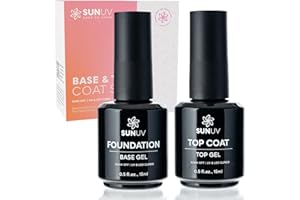 SUNUV 15ml Gel Top Coat and Base Coat Set, Hema Free Gel Nail Polish Kit 2 Pack, Art Manicure UV Nail Lamp No Wipe High Gloss Gifts for Women