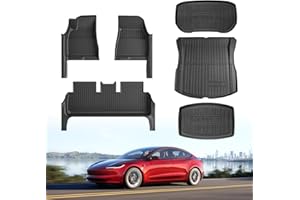 TSLAUCAY 2024 Model 3 Floor Mat with Door Sill Protector 6PCS Full Cover Floor Mats with Front Rear Cargo Liner for Tesla Model 3 Highland TPE Anti-Slip Waterproof Cargo Mat-2024 Model 3
