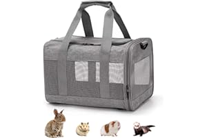 kathson Small Animal Carrier Bag, Guinea Pig Rabbit Travel Carrier Breathable Mesh Window Pet Portable Hand Bag for Hamster Bird Bunny Bearded Dragon Kitty and Etc (Grey)