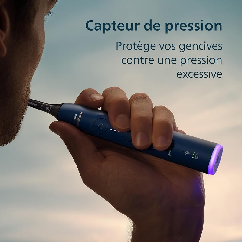 Sonicare 7100 - Brosse à dents électrique sonique avec application, 4 modes de brossage,3 niveaux d'intensité, Alerte de pression, EasyStart, SmarTimer, Bleu, HX7423/01 [Nouvelle technologie]
