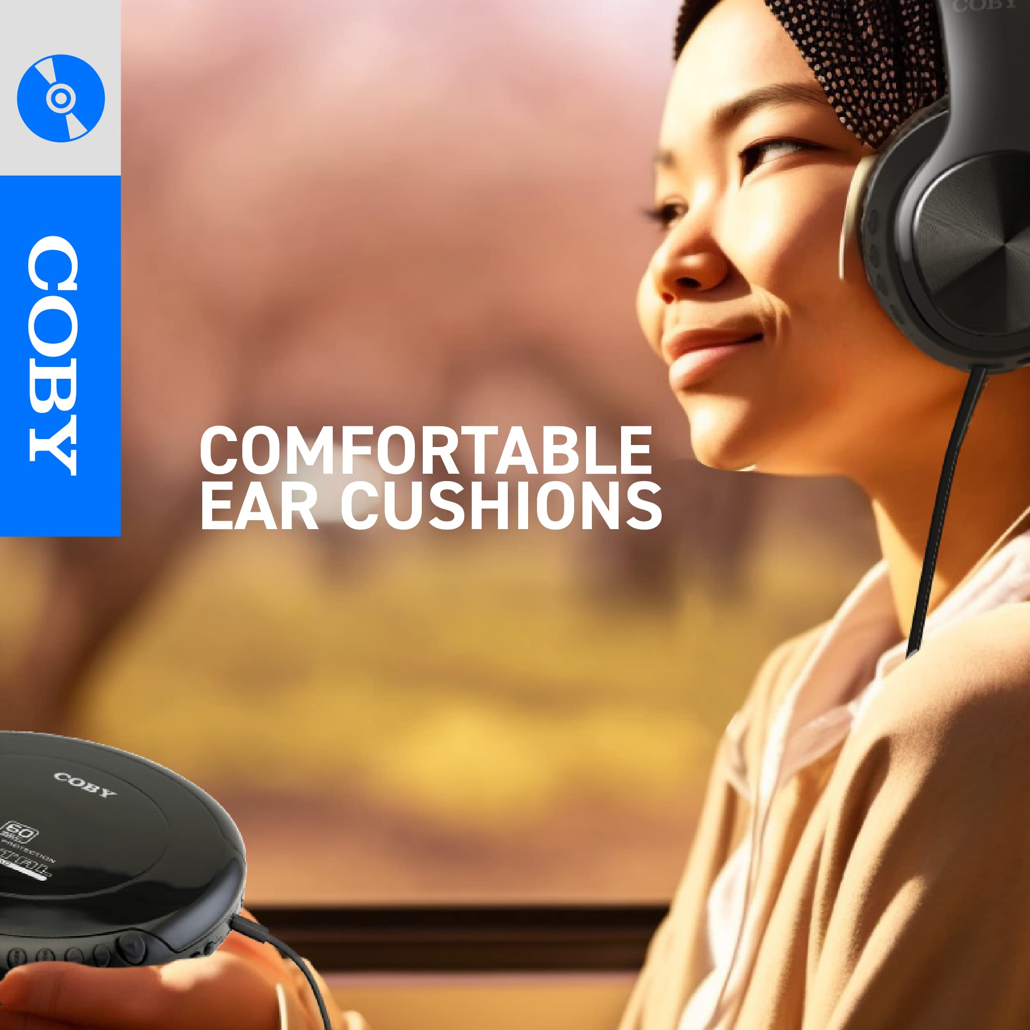Coby Portable CD Player with MP3 Playback & FM Radio | Compact Disc Discman with 60-Sec Anti-Skip | Includes Foldable Headphones | Travel & Car CD Player for Home or On-The-Go Use
