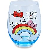 Silver Buffalo Sanrio Hello Kitty Rainbow Peek Stemless Wine Glass, Tumbler Cup For Cocktails | Holds 20 Ounces