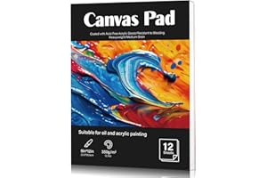PRUDIUT 12 Sheets Canvas Paper Pad 9”x12”, 350 GSM Canvas Sheets Glue Bound Canvas Sketchbook for Adults and Students - Acrylic Painting, Oil Painting