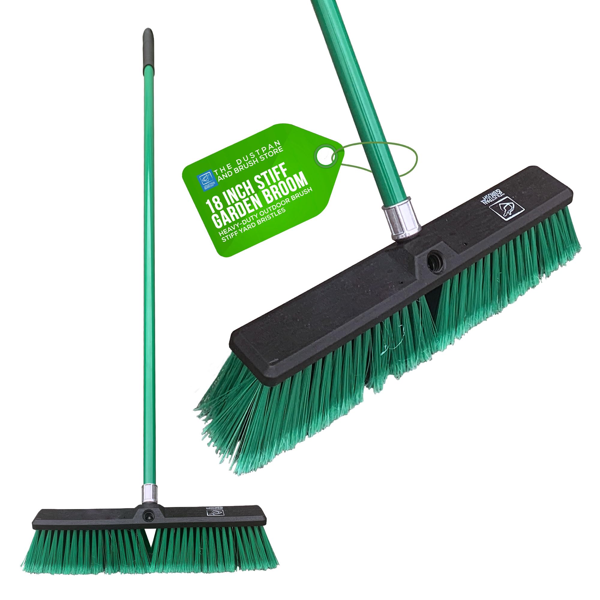Stiff Yard Brush Heavy Duty Outdoor Broom – 18” Wide Garden Broom with Firm Synthetic Bristles and 120cm Strong Metal Handle, Sweeping Brush Outdoor for Large Gardens and Yards
