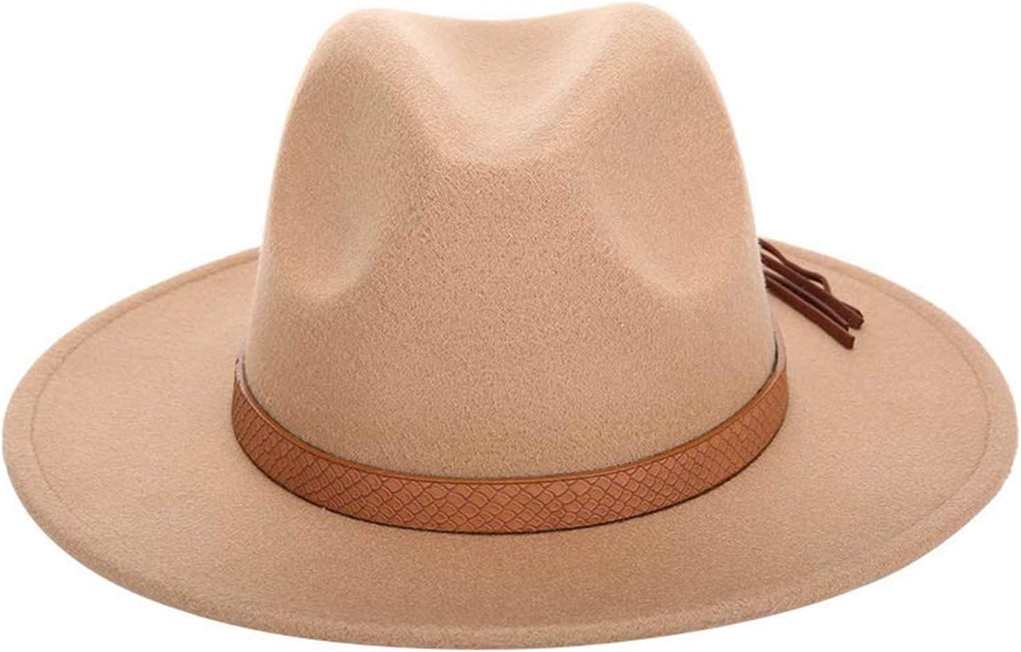DOGOGO Fashion Solid Color Autumn and Winter Men Fedora Hat Wool Leather Male Classical Sombrero Cap,Khaki,59-61CM