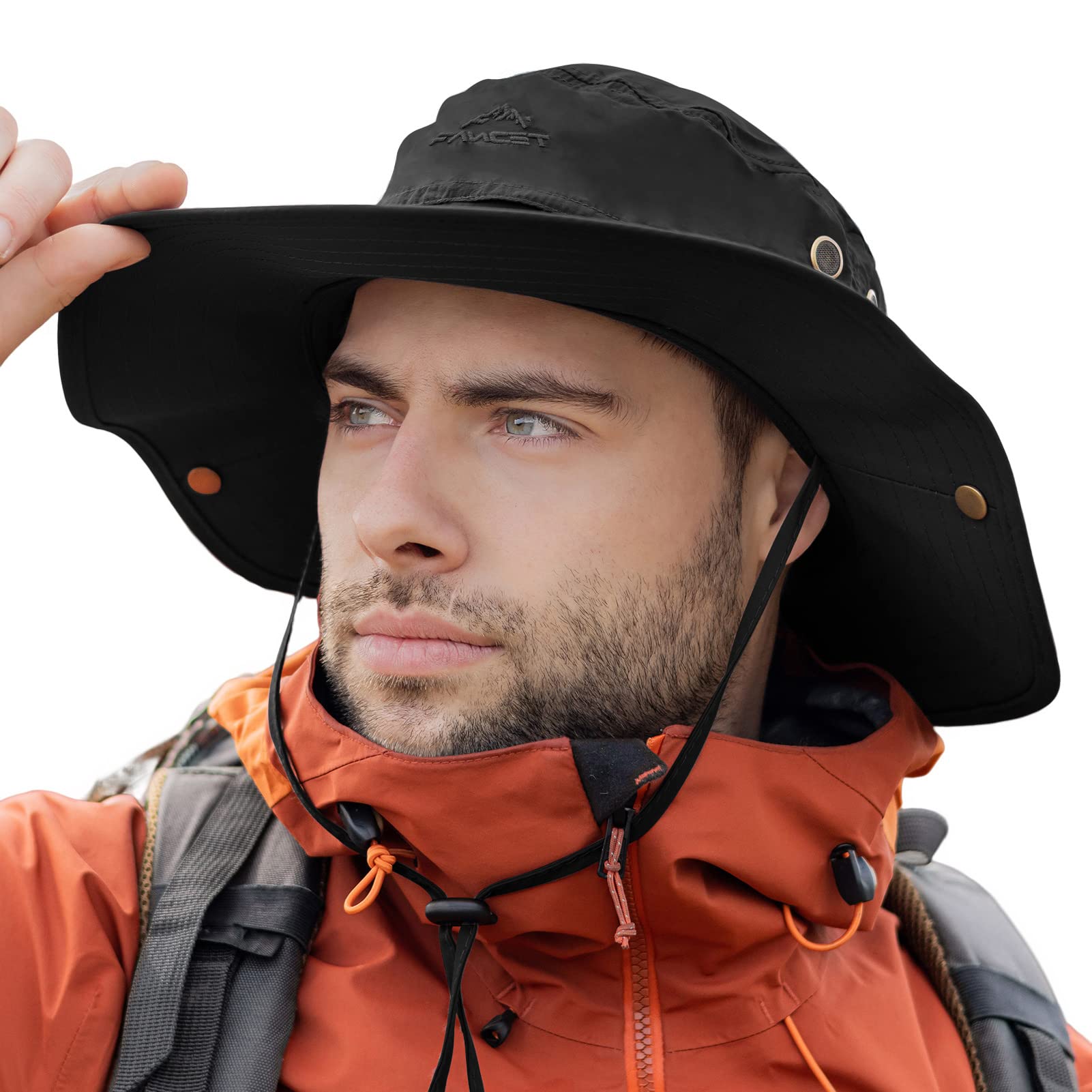 Comhats Sun Hat Men Wide Brim UV Safari Bonnie Hats for Summer Outdoor Hiking Fishing Walking, Waterproof & Windproof Black M/L
