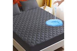 GOONIK Full Size Mattress Protector, Cooling Waterproof Pad Cover, 3D Air Soft Cover for 6-16 Inches Mattress, Grey