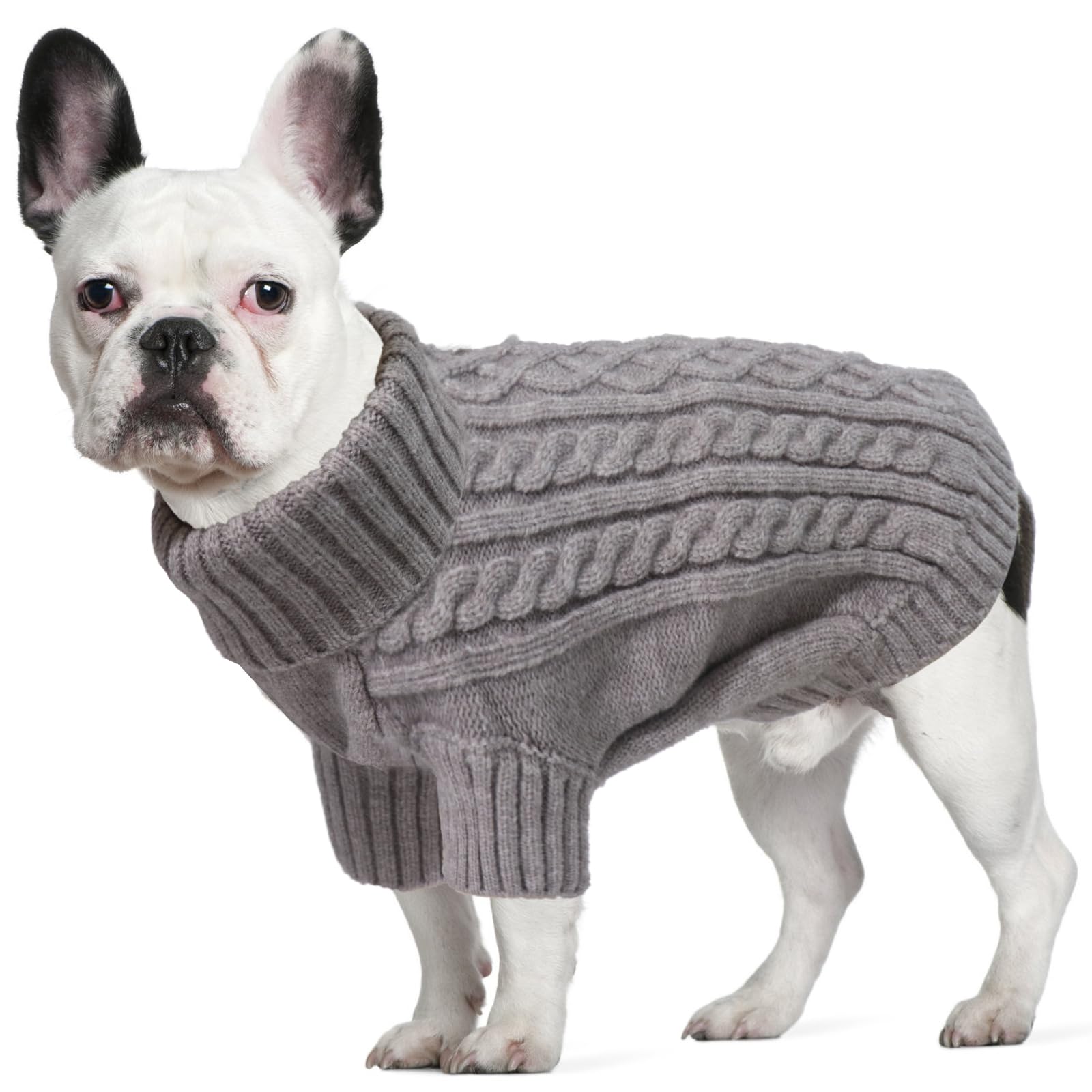 LiebeDD Large Dog Jumper, Turtleneck Knitted Dog Sweater with Leash Hole Winter Warm Jumper for Large Dogs Cold Weather Knitwear for Labrador Pug, Grey