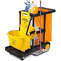 ybaymy Janitorial Cart Commercial Cleaning Cart with 3 Tier Shelves 200 lbs Capacity Plastic Housekeeping Cart on Wheels Port