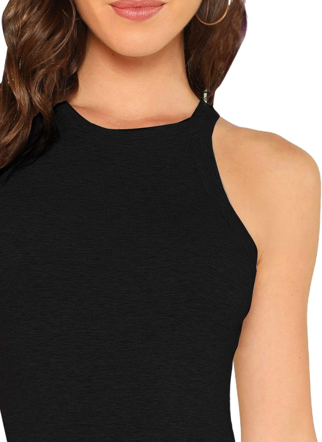Milumia Women Skinny Halter Bodysuit Mid Waist Solid Fitted Tank Shapewear Romper Top at  Women’s Clothing store