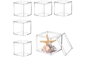 KISSYOU Acrylic Box Clear Box for Candy Acrylic Boxes with Lid 6 Packs Display Plastic Square Cube Jewelry Storage Box Transparent Wedding Graduation Party Favor Gift Wrap Box
