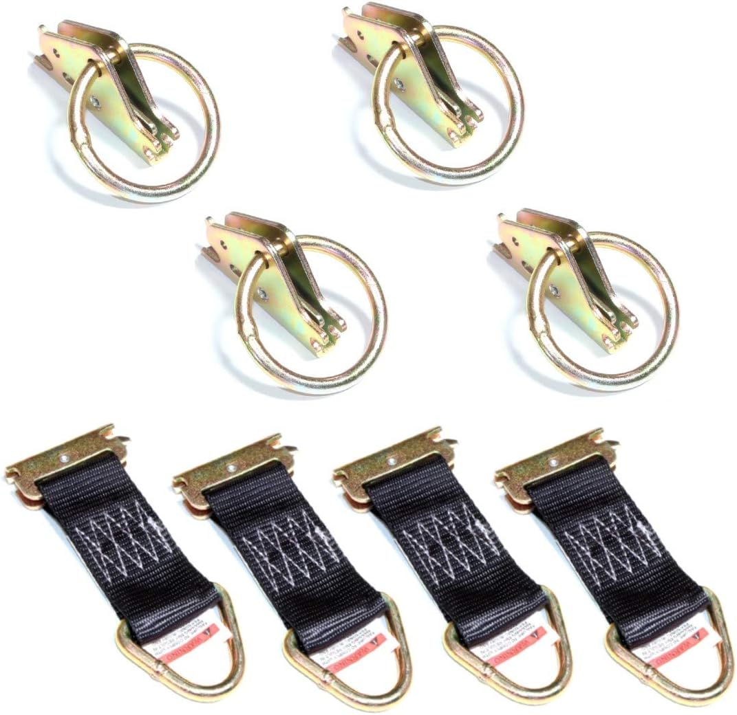 Gripon E-Track Rope Tie Off Fitting and O Ring Single Plated Anchor Fitting (4X Straps and 4X Rings)