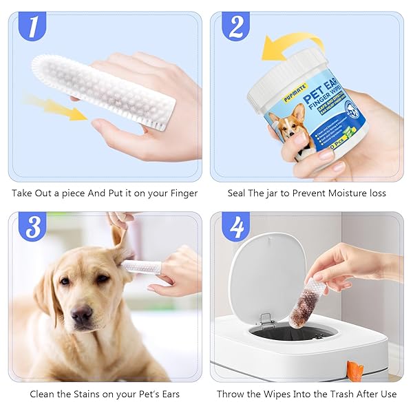PUPMATE EAR FINGER WIPES FOR DOGS & CATS – CLEANING EARWAX & DEBRIS – RELIEVES EAR ITCHING & DISCOMFORT – FRESH ALOE SCENT – SOOTHS & REPAIR, NATURAL INGREDIENTS-50 COUNT