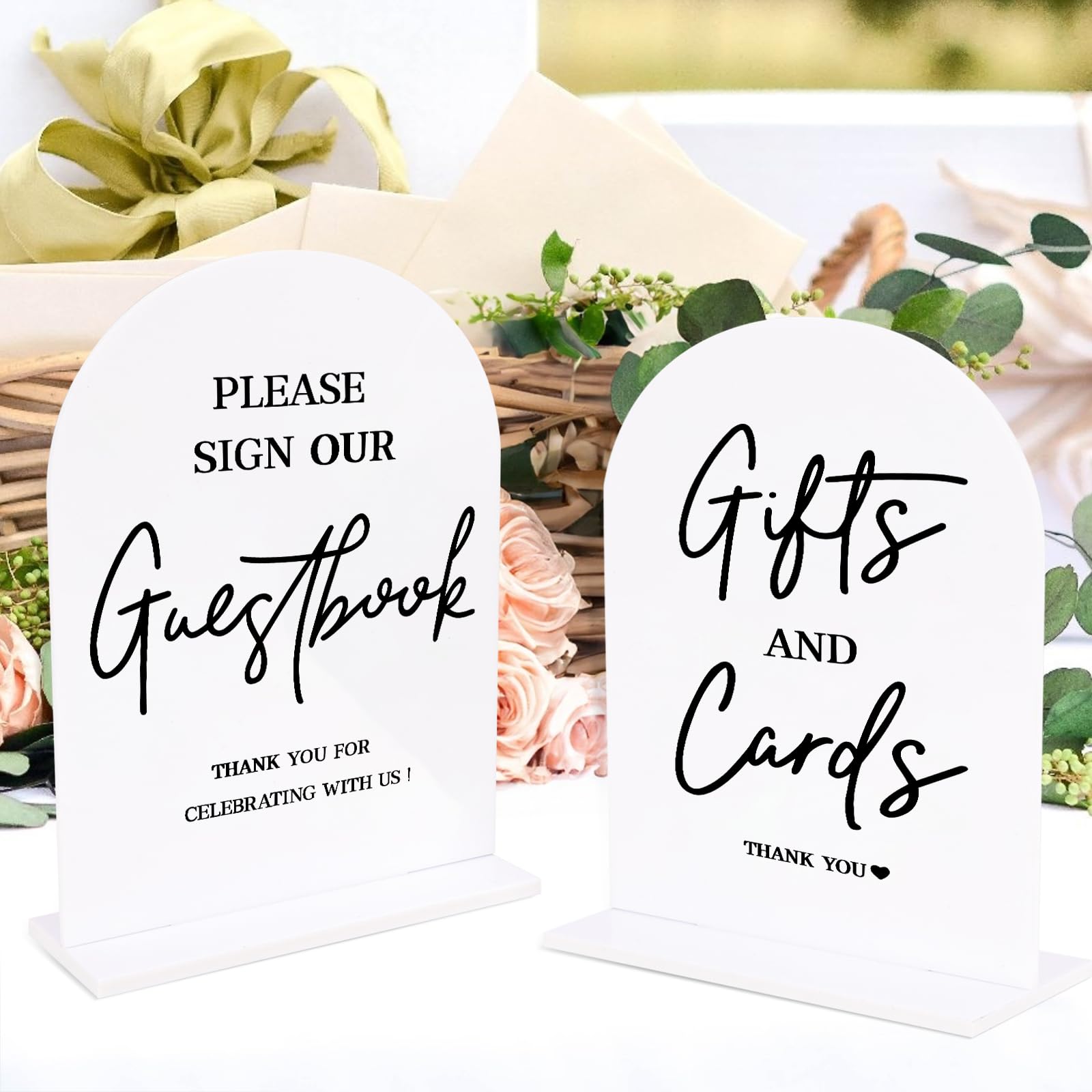 View 1 of KOSKIMER 2 Pcs White Acrylic Wedding Signs for Ceremony and Reception, 5x7 Inch Wedding Gift Table Sign, Acrylic Guest Book Sign, Cards and Gifts Sign for Wedding, Wedding Reception Signs with Holder (Set of 2)