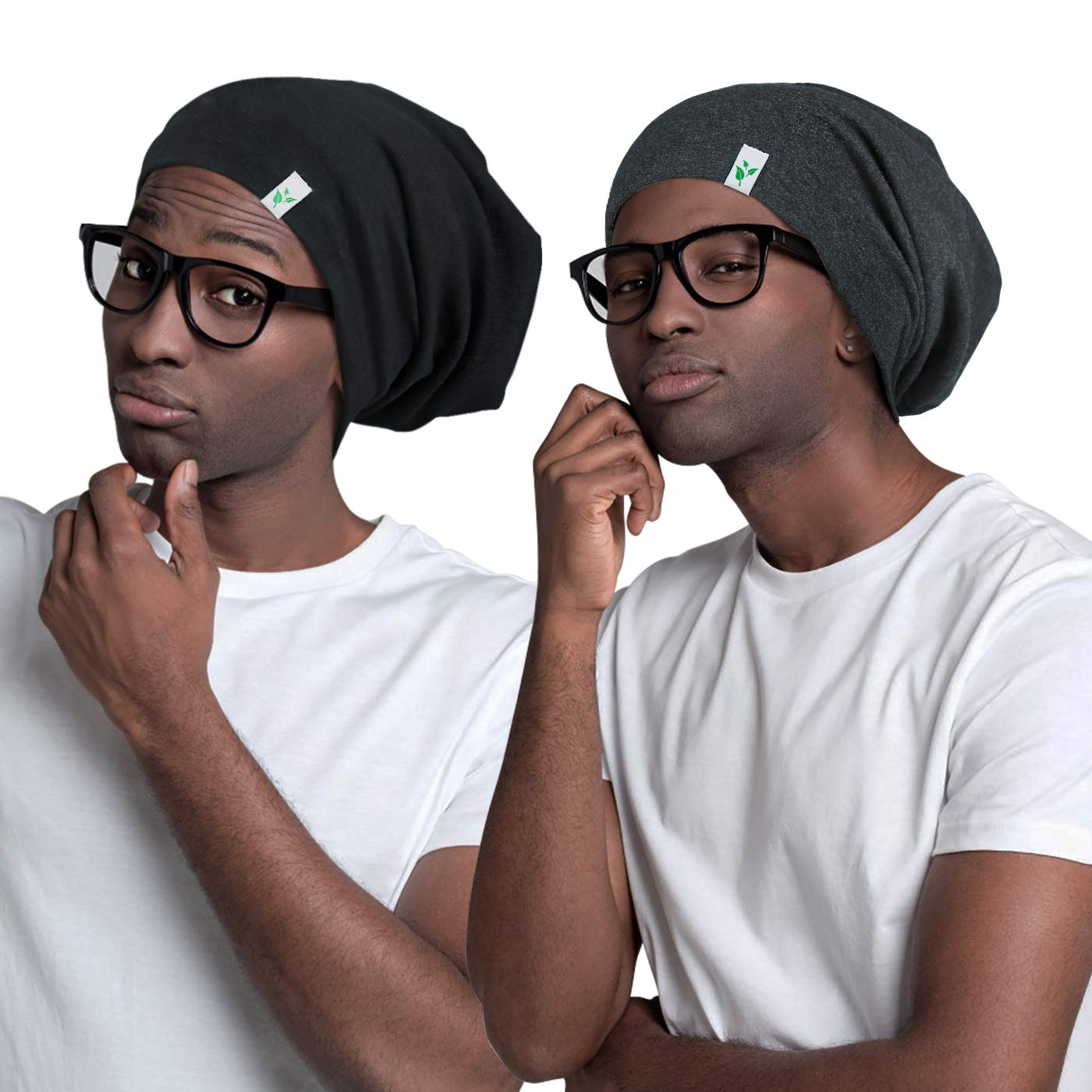 Winitas Sleep Cap-Designed for Men with Natural Curly Wave Hair Satin Lined,Gifts for Boyfriend,Husband & Dad, Black with Grey, One Size