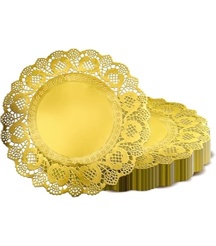 Uxcell 50pcs Lace Paper Doilies 5.5 Inch Gold Round Disposable Decorative Paper Placemats Hollow Flower Absorbing Papers Cakes Desserts Food Decorati - View #12
