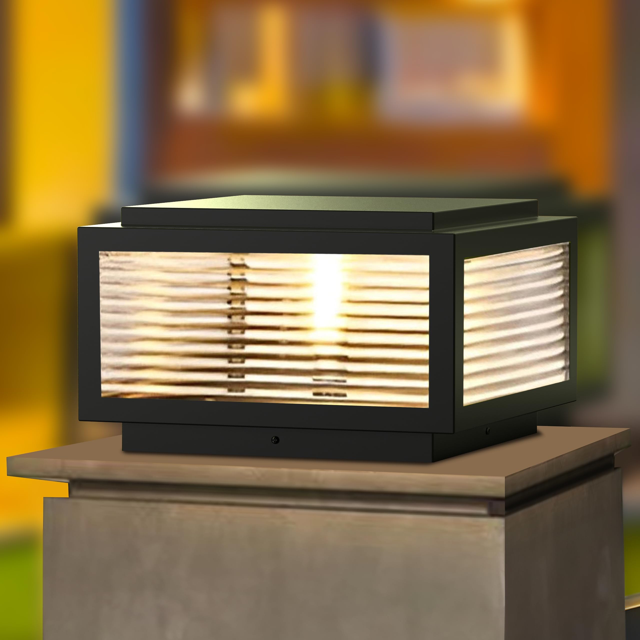 Photo 1 of *** MAJOR DAMAGE BROKEN GLASS ONE SIDE IS BROKEN ***JHOTEC Large Outdoor Post Light 24X24 Inches, Column Light,Wired Lantern Column Lamp 110-240V(12-36V Replace Bulb),Garden Light,IP54 Waterproof, Base E26,LED Post lamp