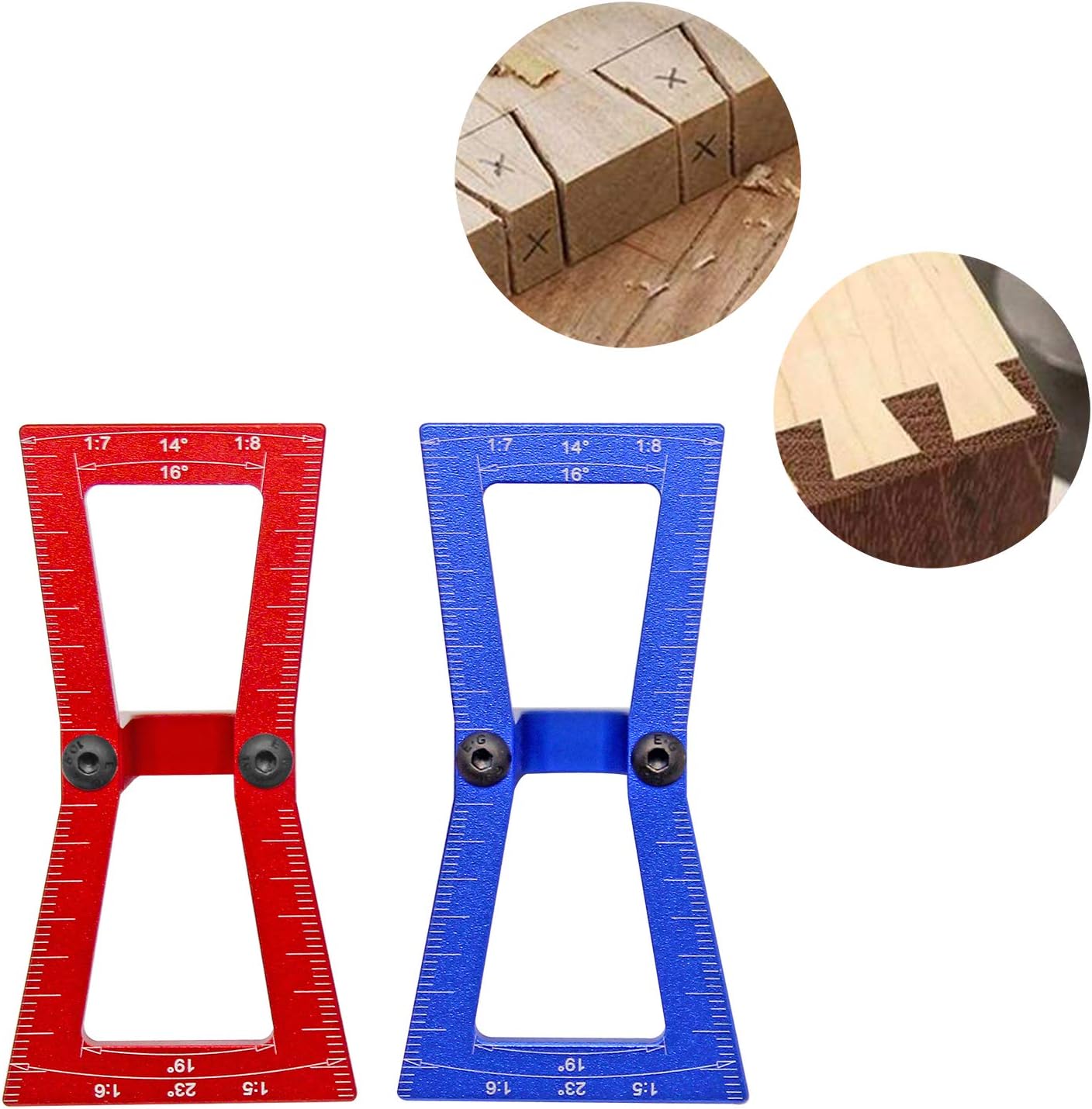 Huanyu Dovetail Marker 4 Templates Wood Joints Gauge Woodworking Marking Guide Tool Red & Blue with Dovetail Size of 1:5/1:6/1:7/1:8 (2 ps of Red & Blue)