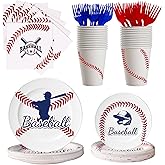 120pcs Baseball Birthday Party Supplies Baseball Party Paper Plates Napkins Disposable Cups Forks for Baseball Birthday Party Decorations Serves 24 (Baseball)