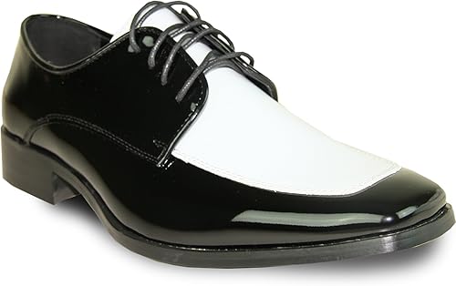 Amazon Vangeloメンズタキシードシューズtux 3ツートンカラーシワフリードレスシューズフォーマルオックスフォードブラック ホワイトパテント レースアップシューズ