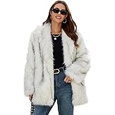 FIOPHY Womens Faux Fur Coats Fuzzy Long Sleeve Lapel Collar Winter Jacket Open Front Cardigan Fluffy Warm Outwear with Pocket