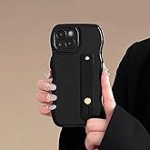 FABSPARK Phone Case for iPhone 14 with Flexible Adjustable Soft Finger Hand Wrist Strap Holder Kickstand,Wave Design Wavy Frame Silicone Aesthetic for iPhone 14 Phone Case,Black