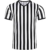 Tchumum Referee Shirt Men Womens Soccer Ref Costume Jersey, V-Neck Striped Professional Official Sports Referee Shirt