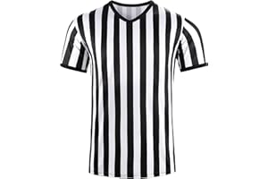 Tchumum Referee Shirt Men Womens Soccer Ref Costume Jersey, V-Neck Striped Professional Official Sports Referee Shirt