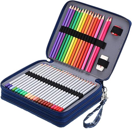 Amazon Btsky 色鉛筆ケース 色鉛筆ホルダー 1本収納可能 布製 筆箱 大容量 ペンシルホルダー 素描鉛筆 美術絵筆 色鉛筆 収納ケース シンプル オシャレな図案 中学生高校生 男女 小さい花 ダークブルー 色鉛筆なし ペンケース 文房具 オフィス用品