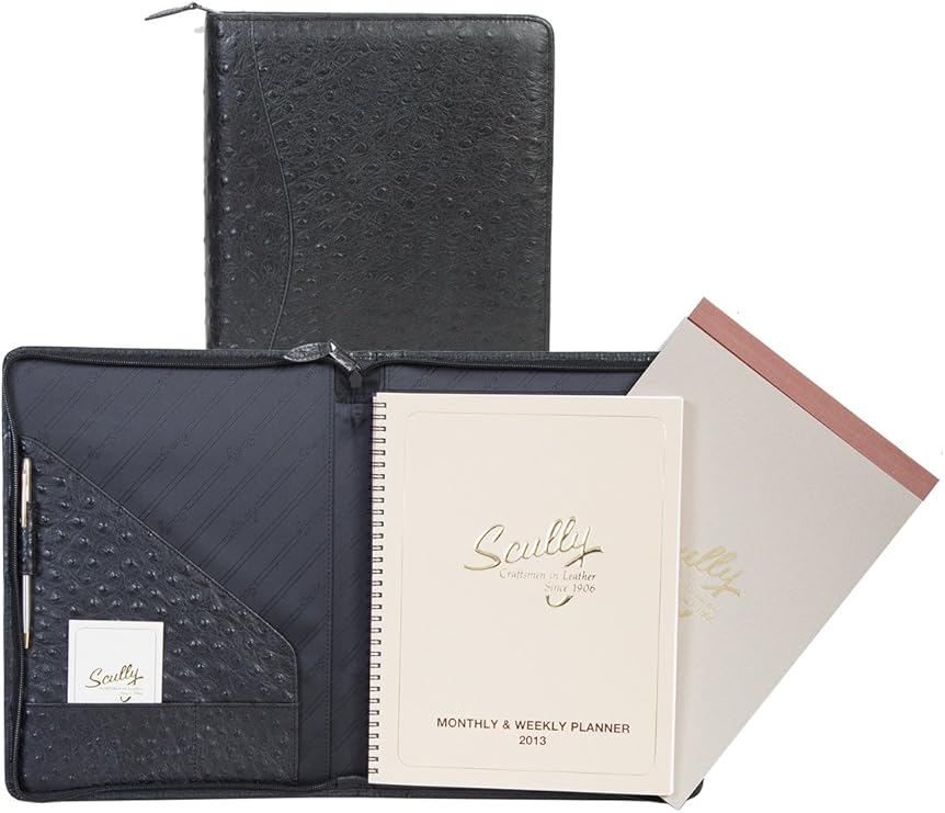 Scully Women's 5014Z Ostrich Leather Planner Padfolio (Black) Personal Organizers