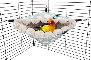 Wontee Bird Nest House Winter Warm Hanging Hammock Bird Bed Snuggle Hut for Parakeets Budgies Caique Conures Cockatiels (Large, Blue)