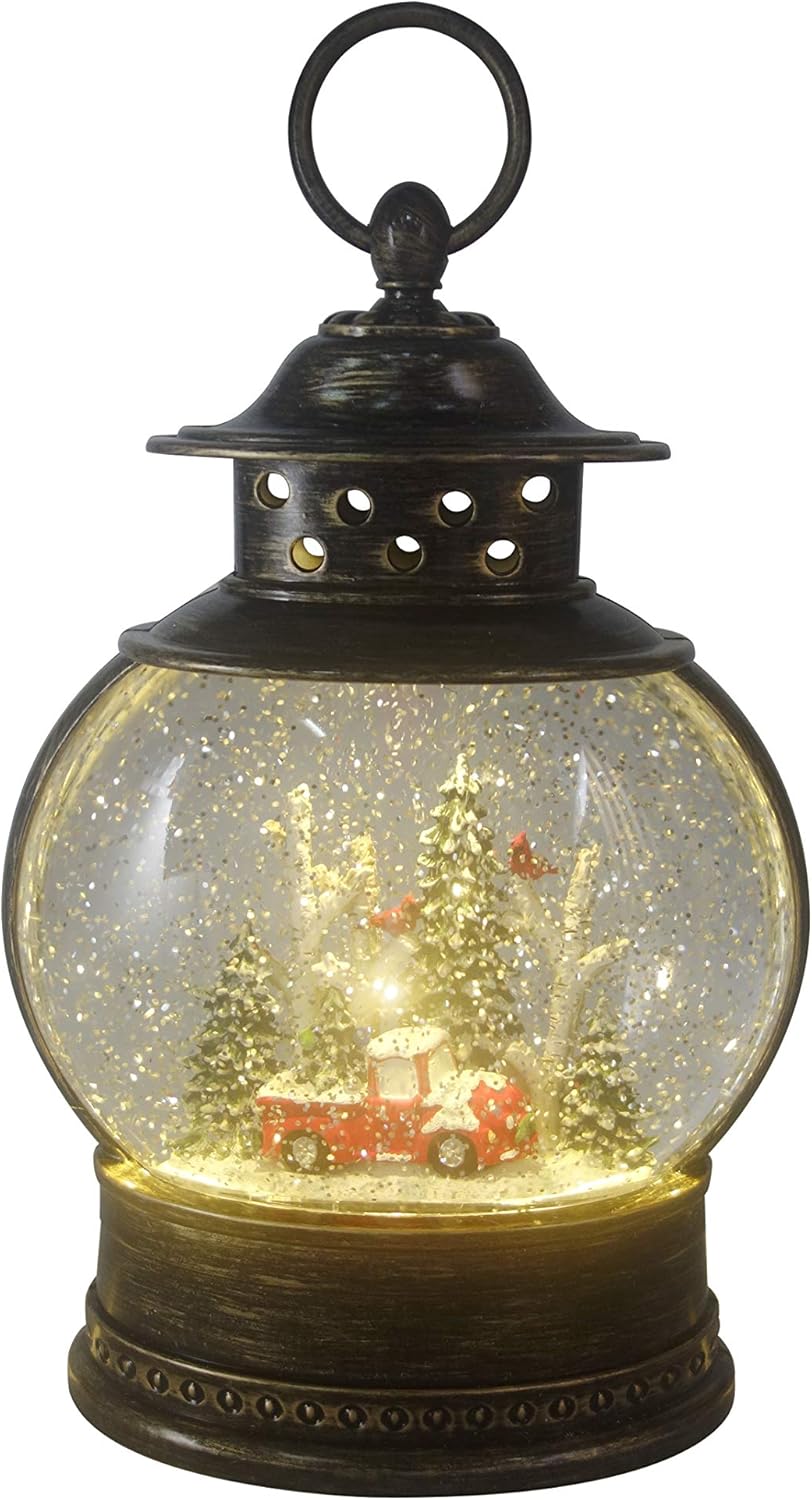 Snow Globes - Christmas Light-Up Snow Globe Lantern - Red Truck and Trees