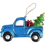 TENDYCOCO Christmas Pickup Truck Ornament Iron and Glass Pickup Truck Hanging Decoration Carrying Xmas Trees Car Keepsake Vin