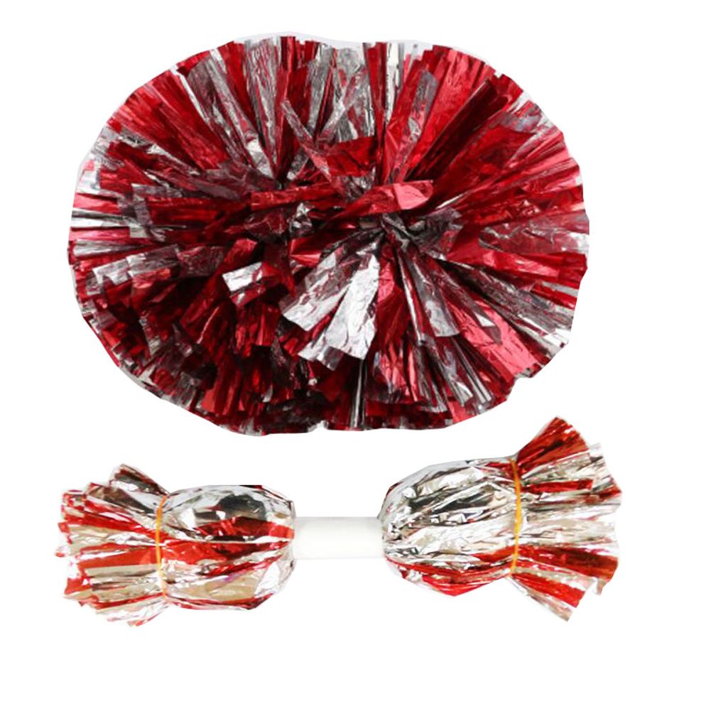 thefancypumpkin 14.96 Inch Team Sports Cheerleading Poms Middle Handle Pompoms 2 PCS-Silver+Red