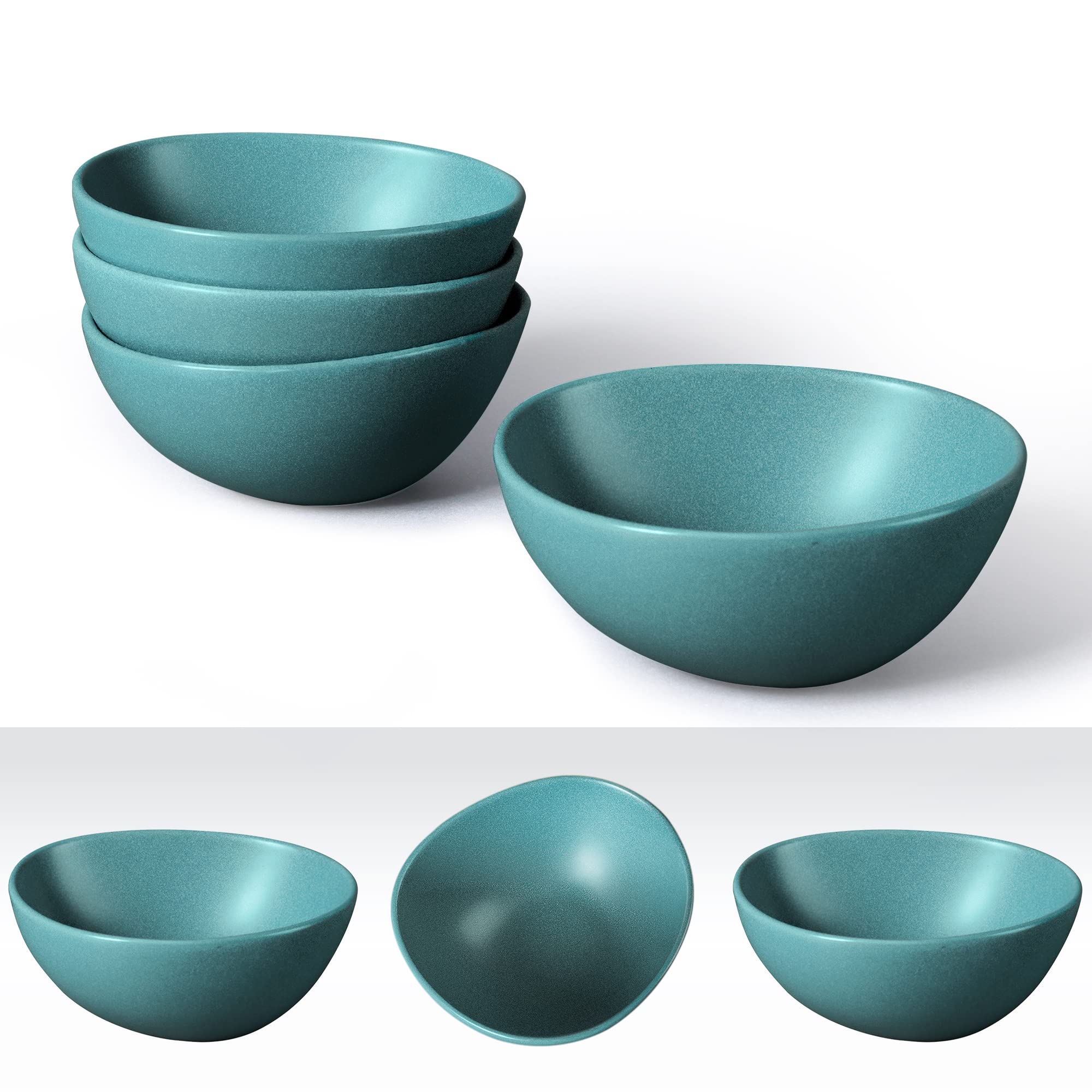 fanquare Green Ceramic Salad Bowls Set of 4, Oval Large Serving Bowls, Kitchen Microwave Bowls for Dessert, Cereal, Soup