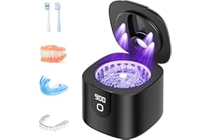 ECOBASIC Ultrasonic Retainer Cleaner, 45kHz Retainer Cleaner Machine with 4 Modes Digital Timer, 200ML Denture Cleaner with Mouth Guards, Braces, Toothbrush Heads, Jewelry,Black
