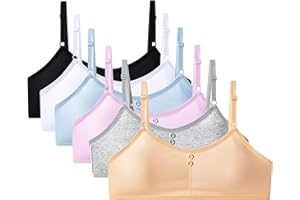 Girls Bra, 6 Pack Girl Teens Bra with Adjustable Straps,Girls Thin Cotton Bra Fit for 10-16 Years Teen Sports Bra