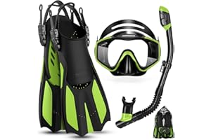 Odoland Kids Snorkeling Packages Mask Fins Set, Anti-Fog and Anti-Leak Dry Top Diving Mask with Adjustable Swim Fins for Boys