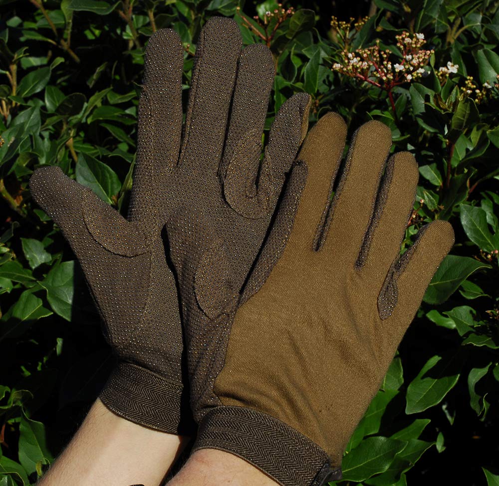 Rhinegold Cotton Pimple Grip Horse Riding Gloves - Brown - Extra Large - Non-Slip Lightweight Women's Equestrian Gloves with Velcro Fasten and Elasticated Wrist - Riding Gloves Ladies Equestrian