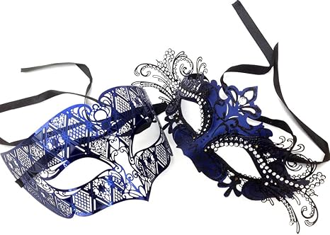 Amazon Com Masqstudio Navy Blue Masquerade Ball Mask Pair Dance Prom Burlesque Graduation Steampunk Party Home Kitchen