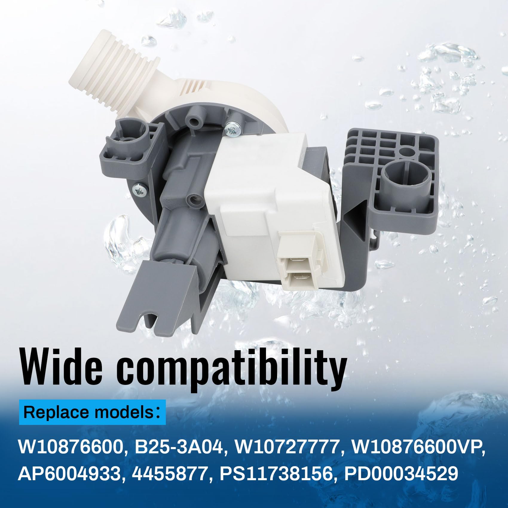 Upgraded W10876600 Washer Drain Pump,W10727777 Washing Machine Drain Pump Replaces W10876600VP AP6004933 PS11738156,B25-3A04 Compatible with Whirlpool, Maytag, Kenmore, Crosley Washing Machine