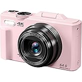 4K Digital Camera for Photography, 64MP Vlogging Camera for YouTube with 3" 180° Flip Screen, 18X Digital Zoom Point and Shoot Camara with 32GB Micro SD Card for Beginner (Light Pink)