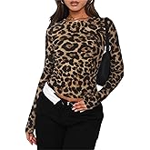 Long Sleeve Shirts for Women - Casual Y2K Printing Crop Tops Crewneck Slim Fit T-Shirt Tees