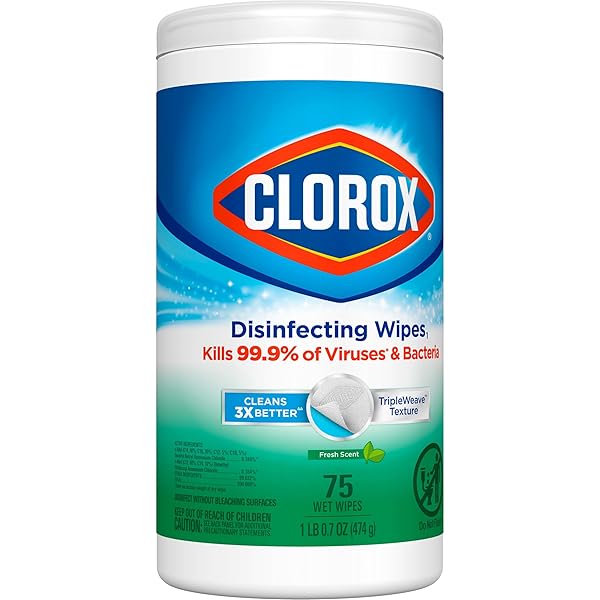 CLOROX DISINFECTING CLEANING WIPES, BLEACH FREE, FRESH SCENT, 75 COUNT, PACK OF 6 (PACK MAY VARY)
