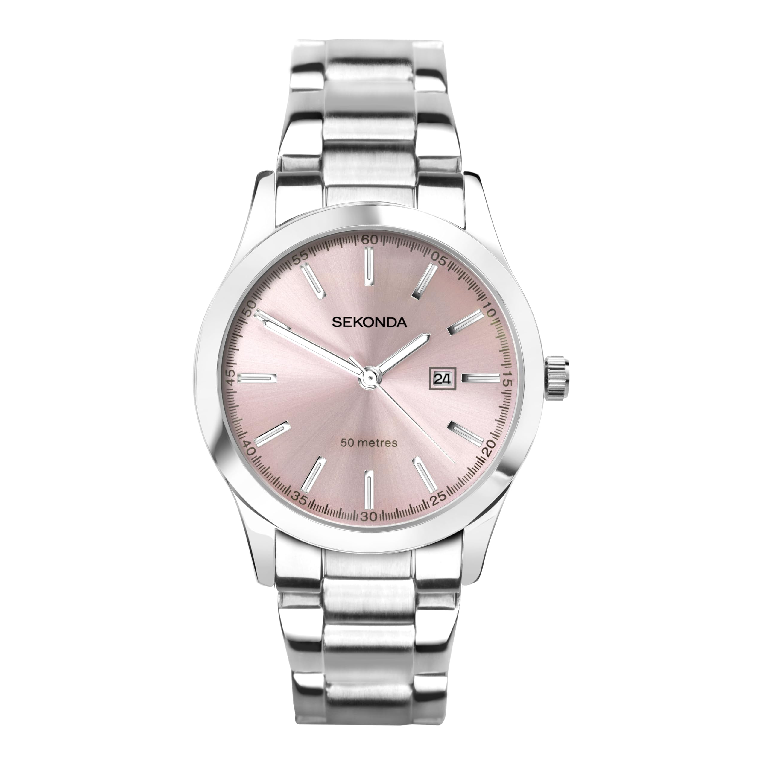 Sekonda Taylor Ladies 34mm Quartz Watch in Pink with Analogue Date Display, and Silver Stainless Steel Strap 40398