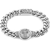 HZMAN 8.5Inch Cuban Link Bracelet for Men Silver Stainless Steel Heavy Biker Link Bracelet